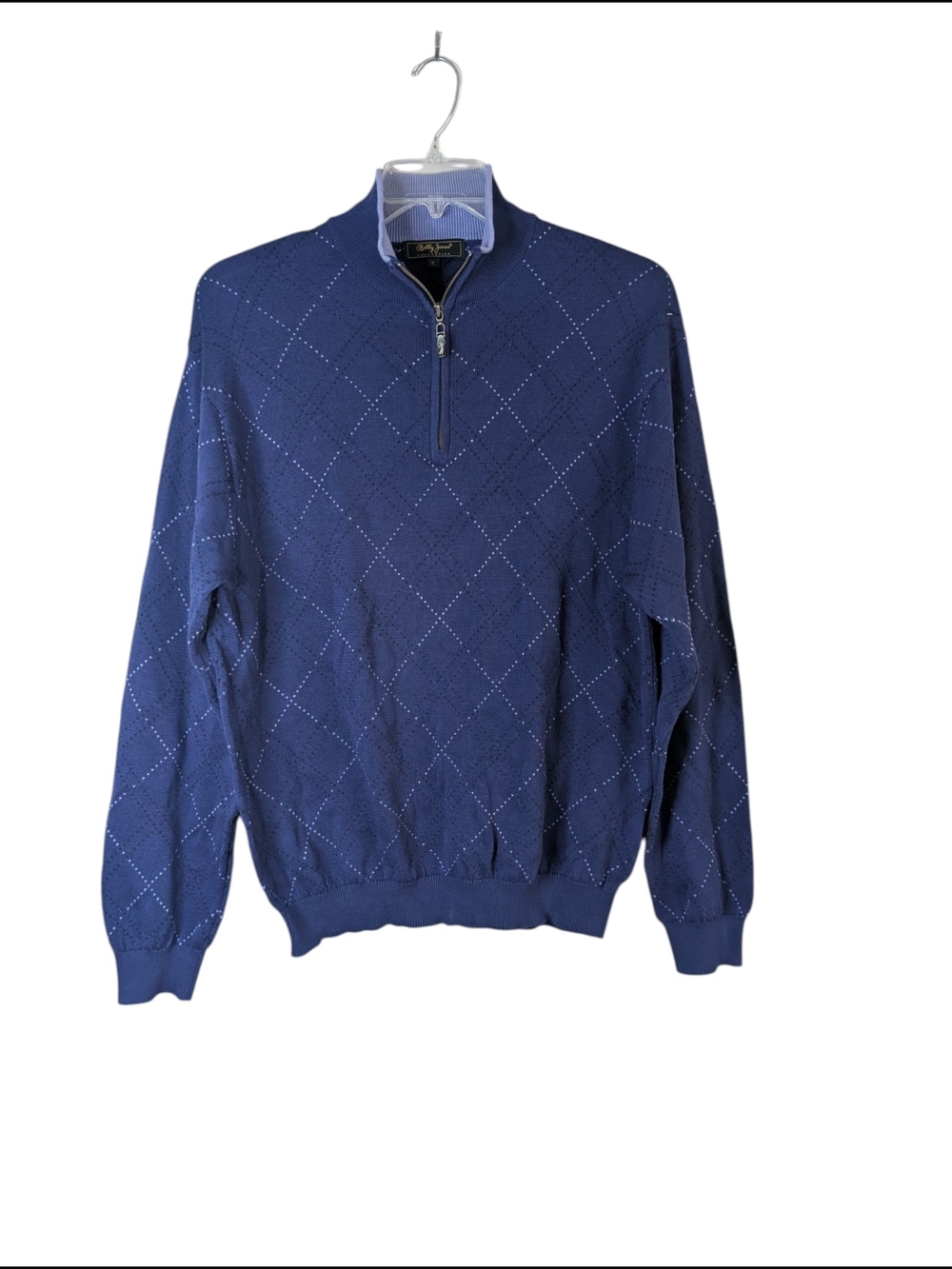 Bobby Jones Indigo Quarter-Zip Diamond-Pattern Sweater Sz.XL